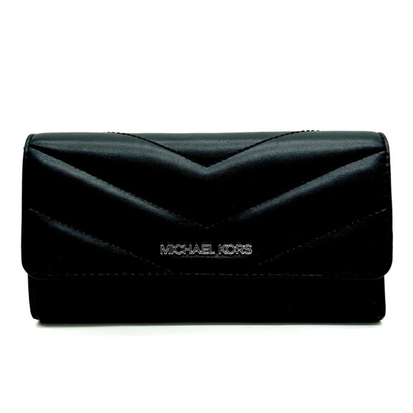 Michael Kors Large Quilted Trifold Wallet Black/Silver - Picture 1 of 9